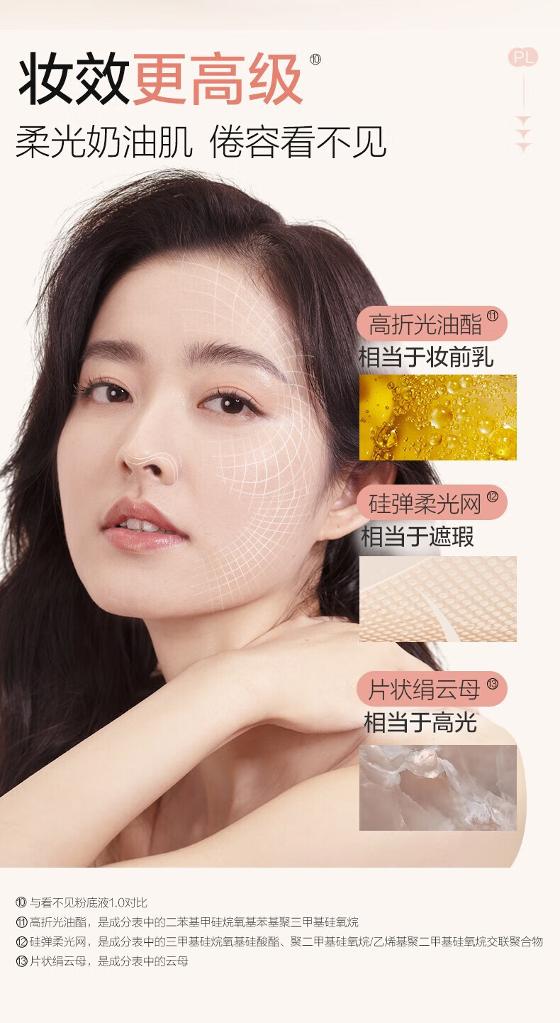 Passional Lover /PL看不见粉底液2.0 化妆品奶油肌干皮不卡粉持久不脱妆粉底礼物 看不见粉底液2.0遮瑕版10g 01象牙白