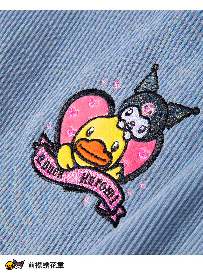 bduck小黄鸭x库洛米联名厚外套女2021年秋冬新款宽松美式复古潮黑灰色