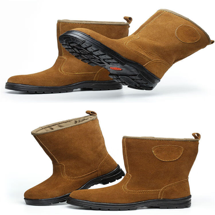冬季加绒劳保鞋男钢包头防砸高帮棉鞋防寒保暖高筒真皮靴子四季防皮单