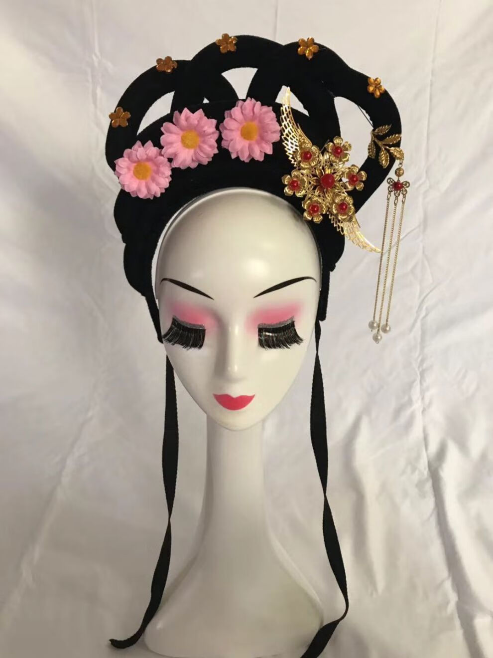 戏剧头饰古装假发古代小姐越剧花旦头套黄梅戏假发头饰 大红色水晶花