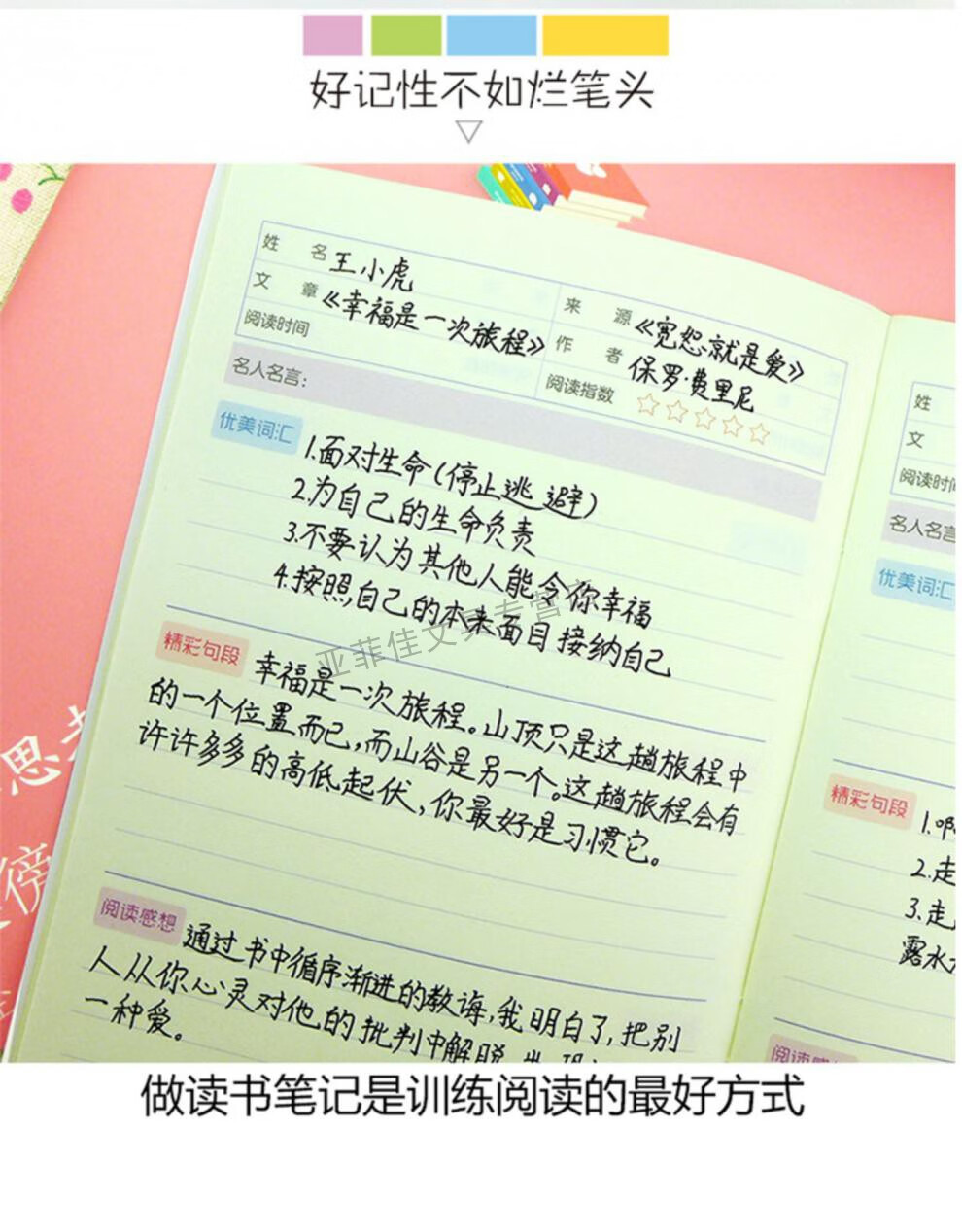 閱讀摘記本中小學生課外讀書筆記摘錄採蜜集好詞摘抄記錄本閱讀記錄卡