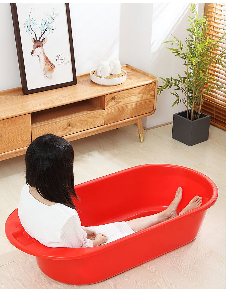 特大号塑料大红盆圆形洗澡盆洗衣被盆喜事盆加厚宠物盆泡澡桶浴盆46号