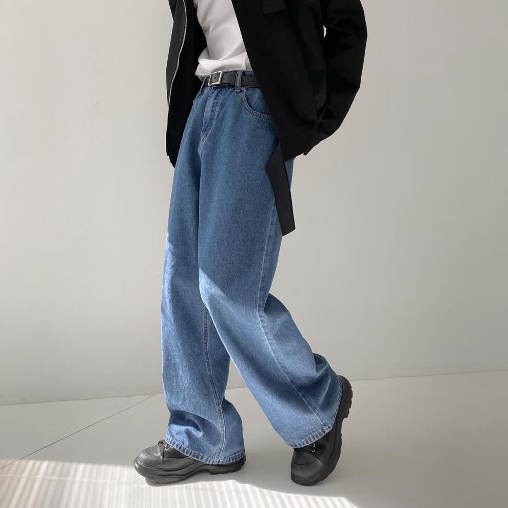 sed丨大熊家dazo复古垂感牛仔裤男士直筒百搭长裤港风宽松韩版潮裤子