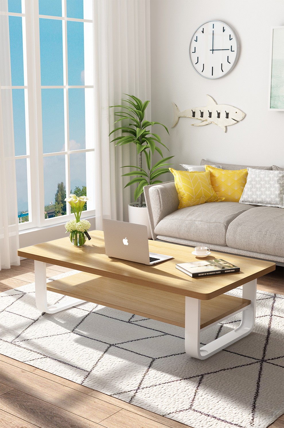 茶几桌子实木质感茶桌小户型客厅双层小茶几现代简约多功能带抽屉茶台