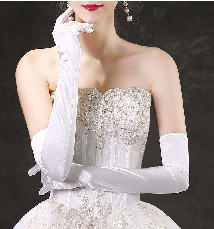 澈逸女士开车手套新娘婚纱手套夏季礼服丝滑缎面长款过肘防晒结婚婚礼