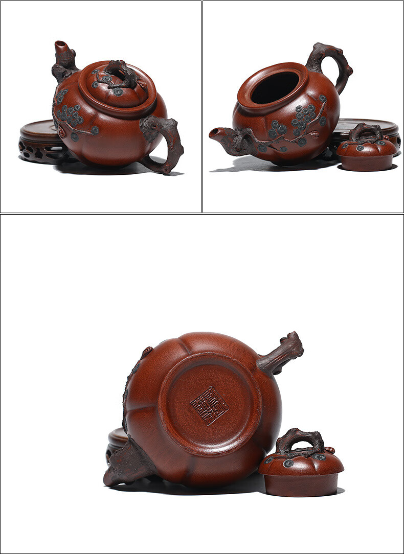 善财 宜兴原矿紫砂壶原矿紫泥松韵长青壶手工茶壶茶具名家李海燕茶具