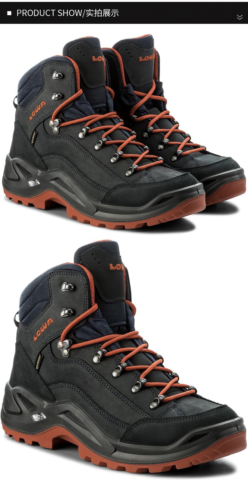 lowa徒步鞋renegadegtx防水男户外多彩中帮登山靴徒步鞋男款black