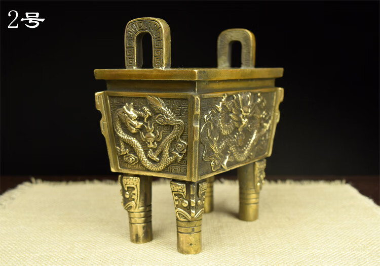 纯铜方鼎龙纹鼎仿古做旧龙香炉黄铜材质手工铸造铜鼎摆件工艺品2号金