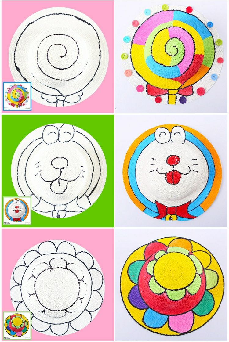 绘画草帽儿童绘画帽子彩绘手工制作diy手绘创意涂鸦美术用品材料q配图