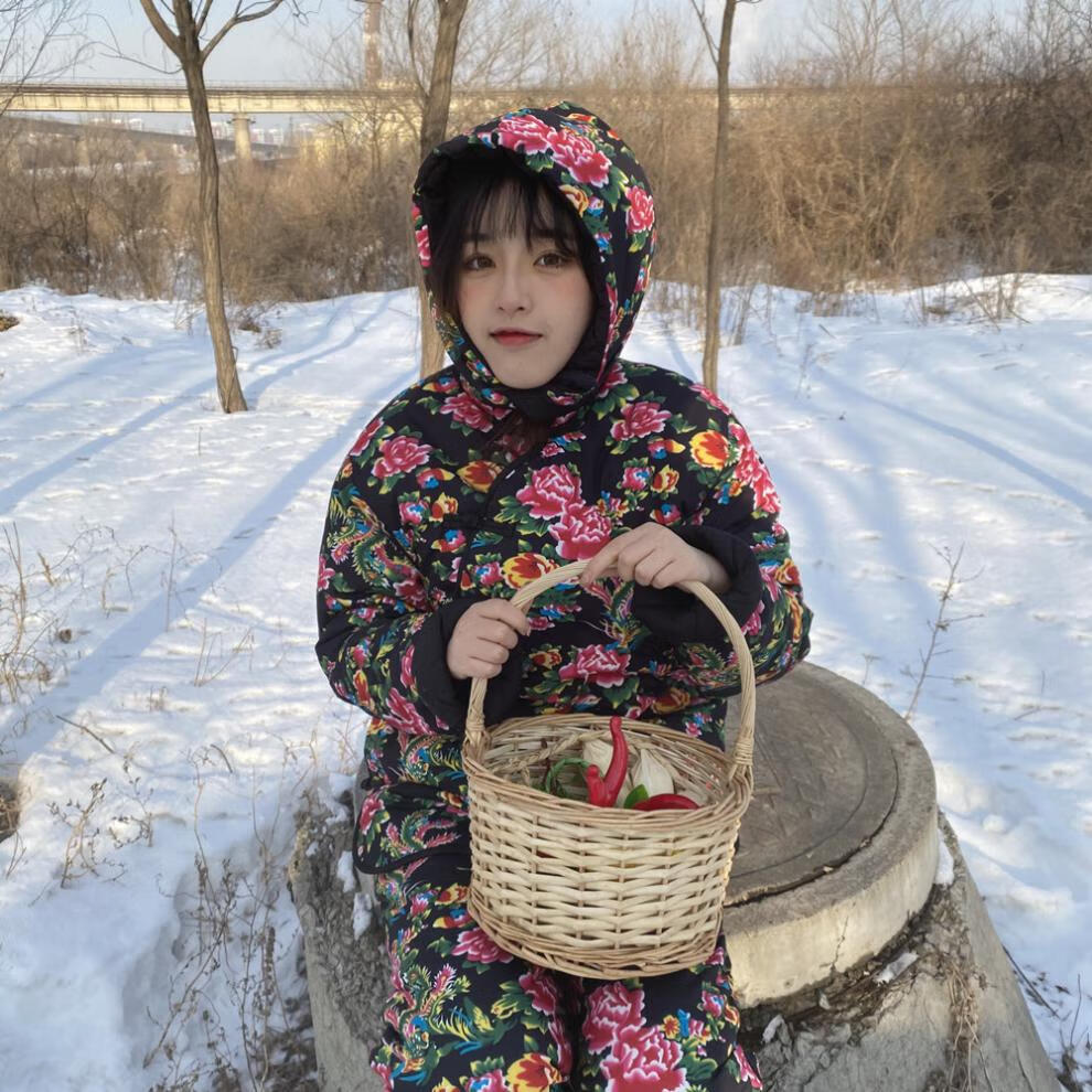 东北花棉袄女大花袄大棉袄女冬加厚民族风碎花棉服时尚棉衣棉裤套装女