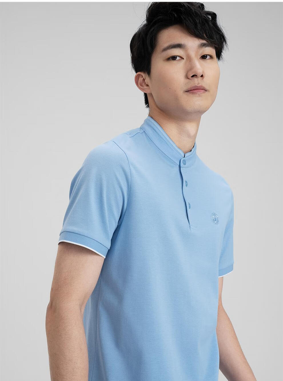 金利来官方直发男士男装时尚立领刺绣狮子柔软舒适夏季翻领polo衫纯色