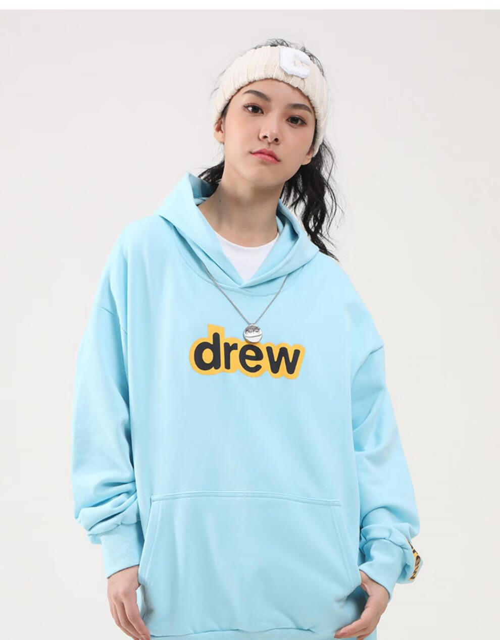 drew·house卫衣美式潮牌高街宽松女秋冬季情侣字母长袖连帽卫衣男 橘