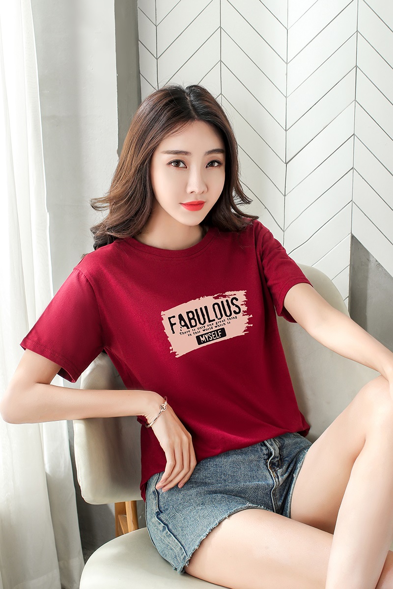 轻奢高端品牌短袖t恤女2021年新款韩版宽松纯棉半袖上衣服红色体桖衫