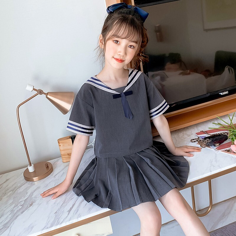 灰色>气质小女生小朋友大孩子小孩衣服服装个性 150cm>女童套装韩版