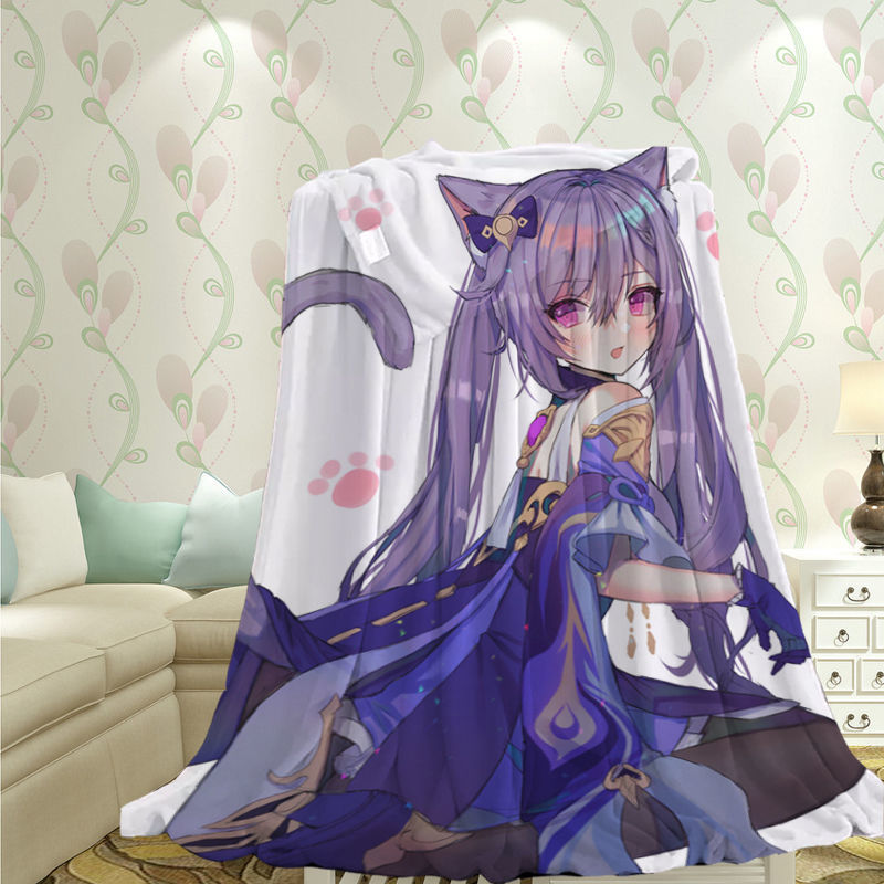 原神空调毯 刻晴动漫背景毛毯床单毛绒冬季毯子加绒加厚宿舍卧室铺床