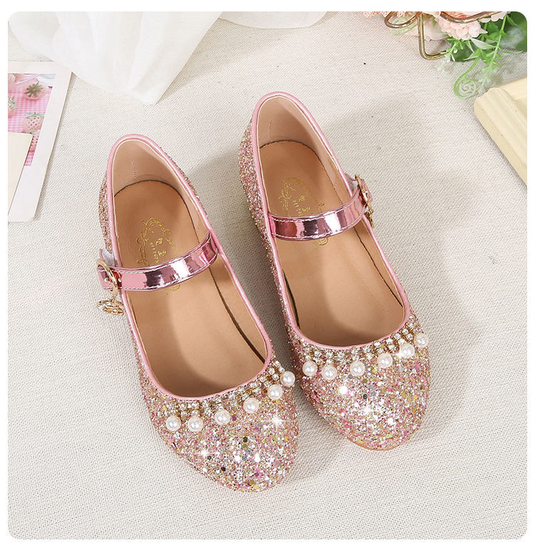 高跟鞋女公主鞋女童鞋水晶凉鞋新款中大童皮鞋演出新款水晶鞋8381金色