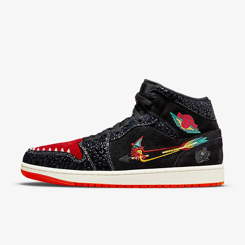 耐克nike男鞋air jordan 1 mid se aj1萬聖節亡靈節黑紅刺繡男子休閒