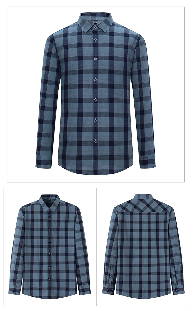 雅鹿格子衬衫男长袖2022新款商务休闲免烫衬衣简约男装百搭上衣p蓝格