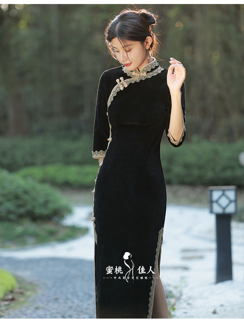 tumeiqi黑色改良旗袍2022年新款年轻款高端气质春秋季国风风显瘦黑s