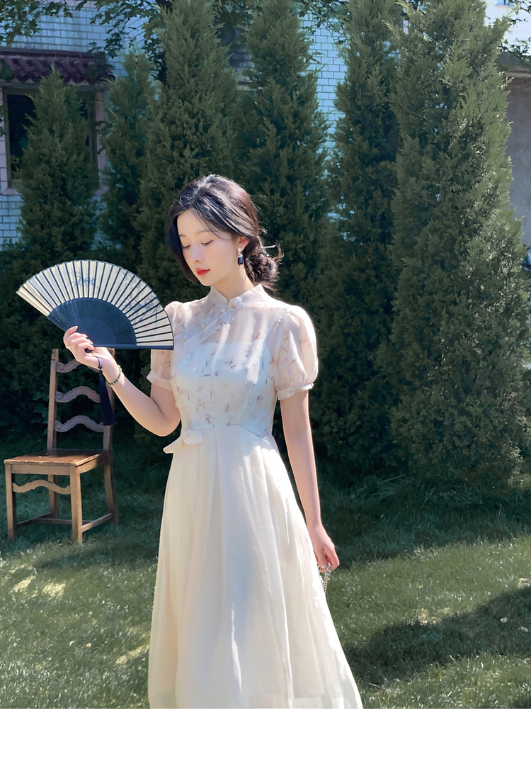 secretjune连衣裙女2022年夏季新款国风复古连衣裙古典气质修身裙子