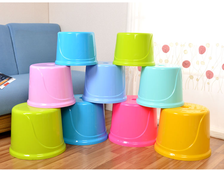 小圆凳子塑料凳子板凳儿童家用矮凳大人加厚圆形北欧胶结实小椅子玫红