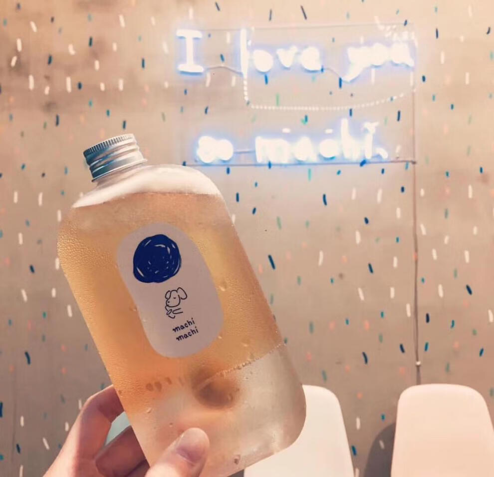 麦吉奶茶瓶machi创意一次性pet网红果汁饮料扁方奶茶杯 400ml 空瓶子