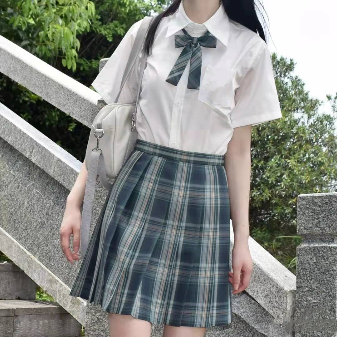 森马集团旗下棉致森林来信jk制服套装全套正版学院风绿格百褶裙森女