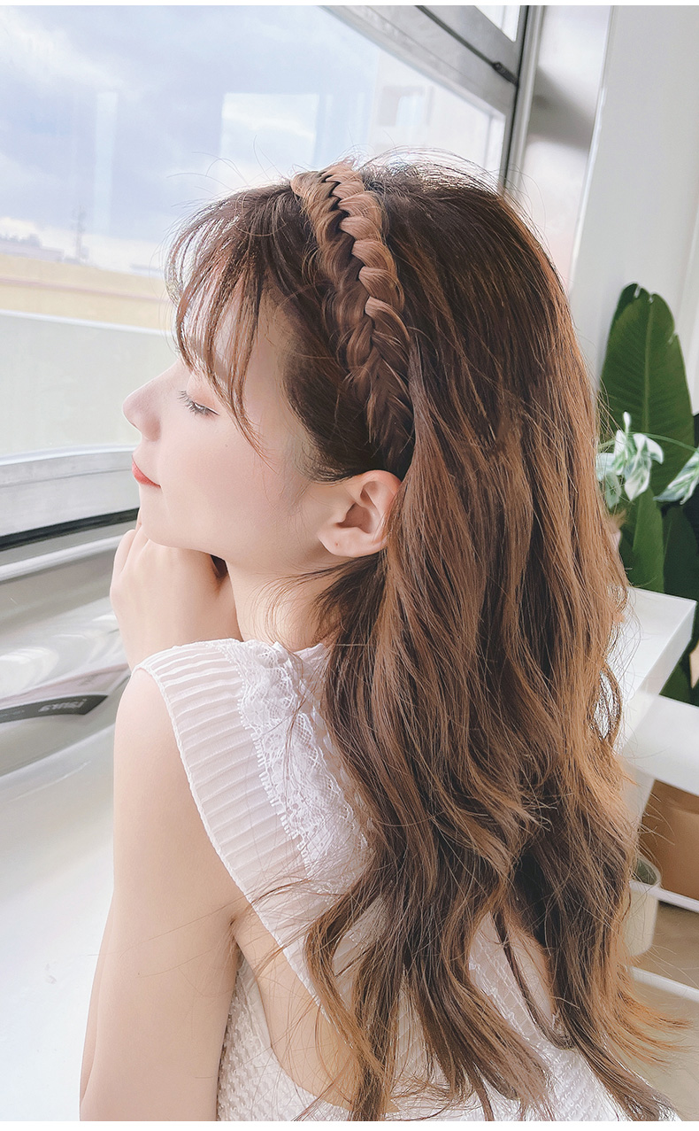 发女夏季鱼骨辫麻花头饰发卡发夹一体网红高颅顶编发黑色拉花款仿真发