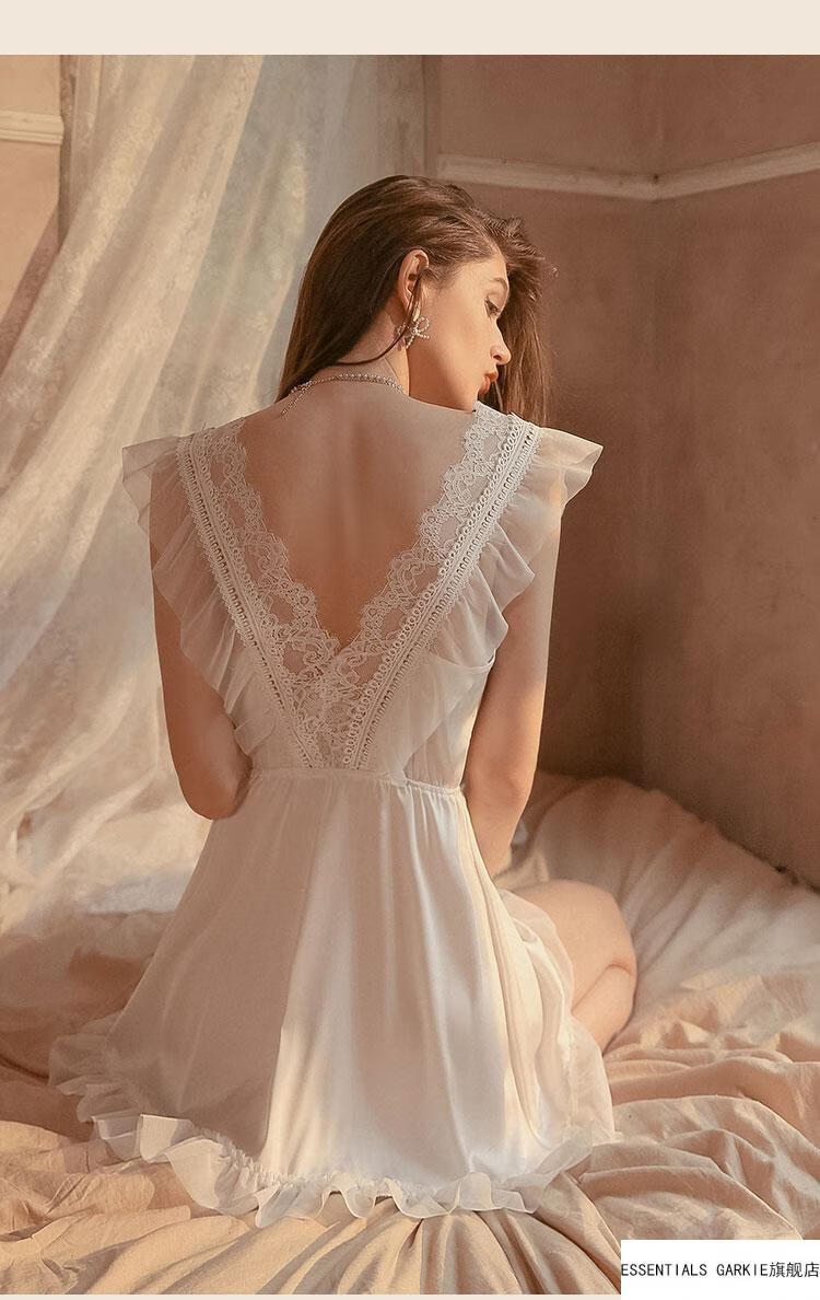 essentialsgarkie小胸性感睡衣女透明蕾丝睡裙诱惑床上免脱白色160m