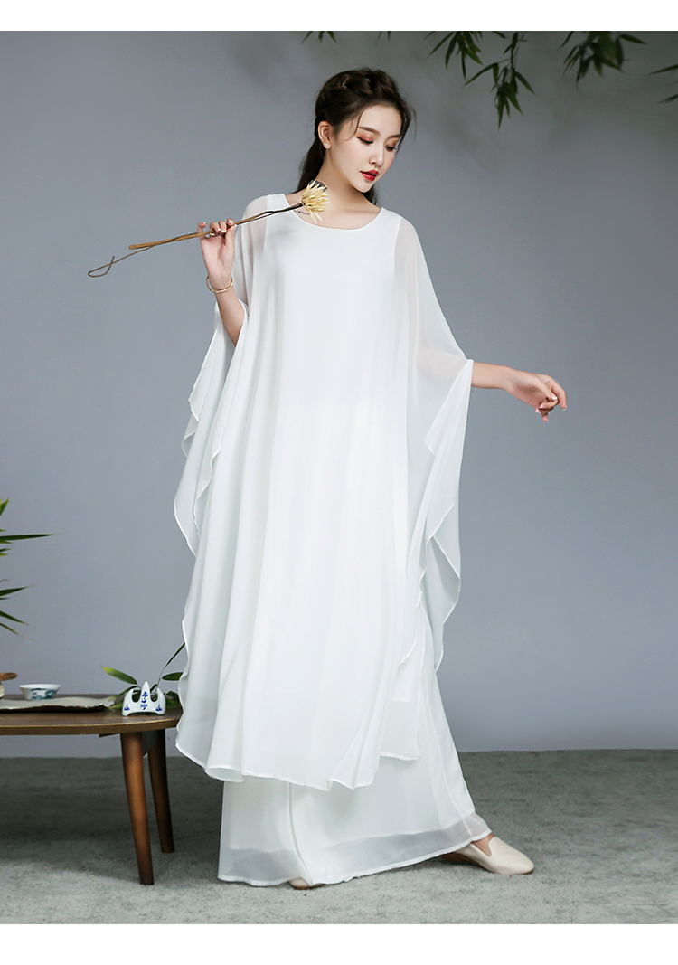 禅舞女人服装新款茶艺师秋冬款三层套装茶中国风仙范白色禅意飘逸中式