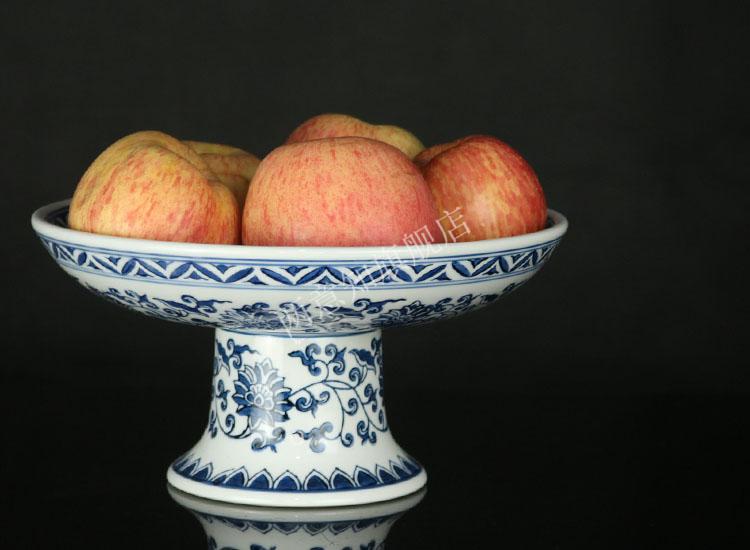 高脚果盘景德镇陶瓷器青花中式复古高脚果盘水果点心盘茶几供盘家用