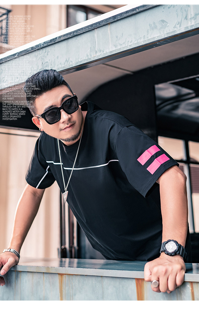 男夏季大码男装潮牌个性撞色拼接体恤胖子宽松加大肥佬短袖t恤220斤