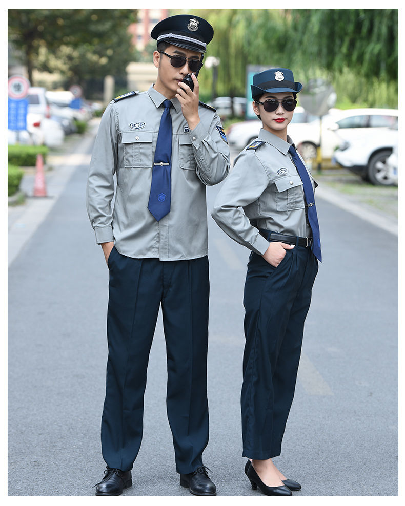 保安服裝套裝男執勤服襯衣長短袖服裝物業藍灰色勞保工作服藍色長袖