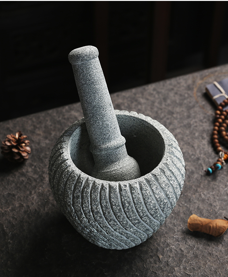 复古青石臼捣蒜器蒜泥器捣药罐钵体石盅钵碗擂钵擂臼舂臼石窝石舂 复