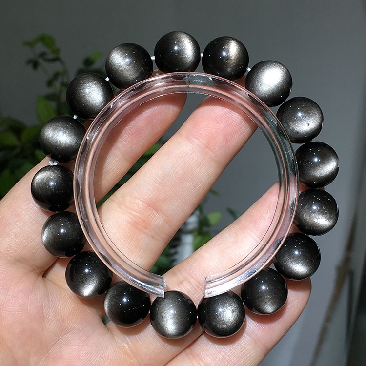 天然猫眼银曜石情侣手链双眼男女猫眼石手串黑色8mm