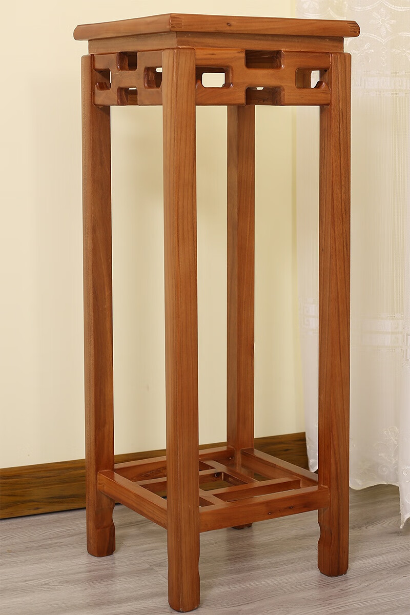 新中式四方仿古花架子客厅室内绿萝实木花几简约榆木落地式置物架回字