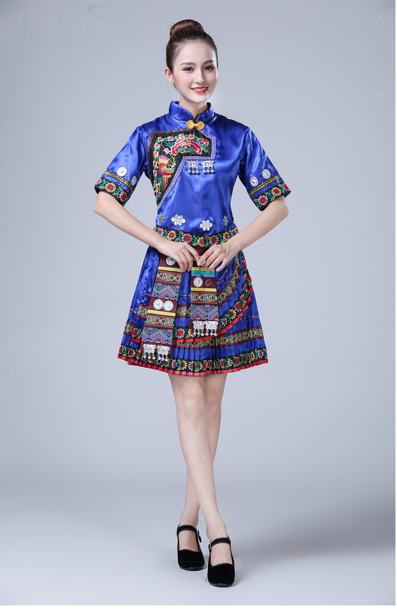 56个少数民族服装女彝族瑶族土族舞蹈演出服侗族壮族苗族表演服 a红色