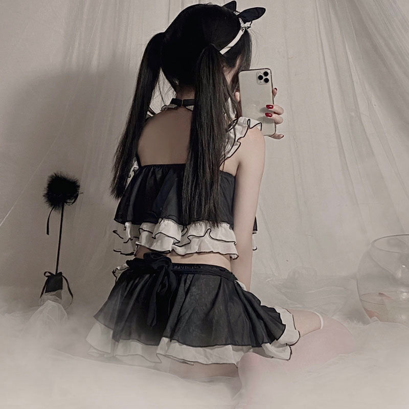 情绪内衣可爱甜美cos装猫咪短裙性感吊带睡衣裙角色扮演制服经典女pu