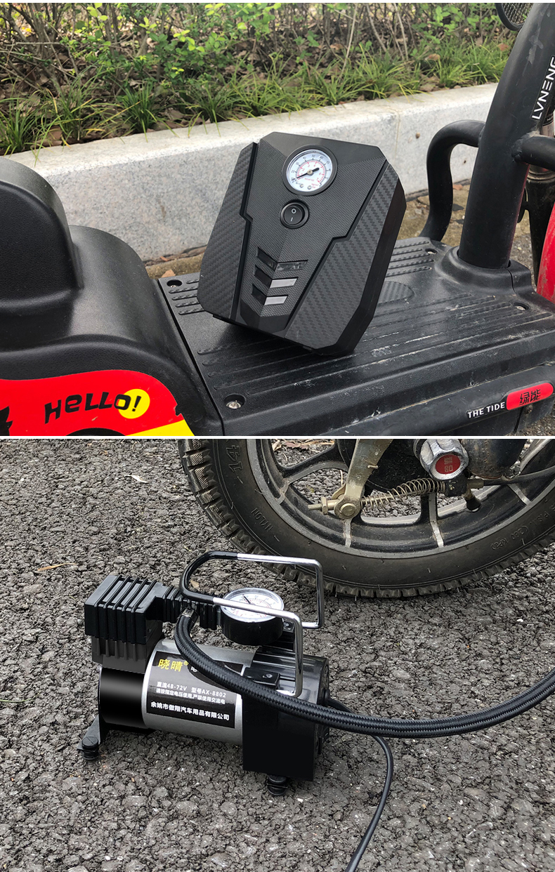 电动车打气筒真空电瓶车电动充气泵48v60v72v真空胎通用便携式打气筒