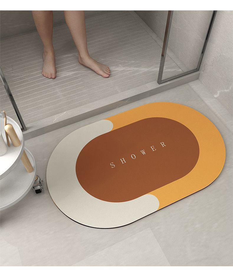 隆鼎卫生间吸水垫子厕所门口防滑椭圆脚垫速干软硅藻泥洗手间浴深蓝