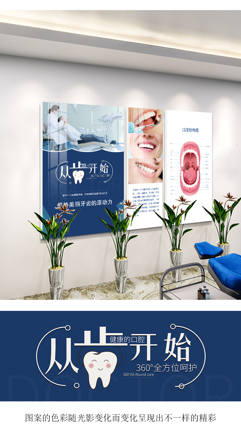 访客牙科诊所挂画口腔结构图牙齿种植宣传广告医院装饰画背景墙壁画r