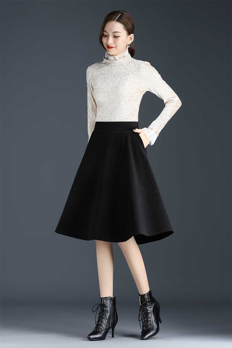 贺世哲中年女士冬季半截裙子秋冬伞裙大摆裙女字半身裙高腰百褶百搭