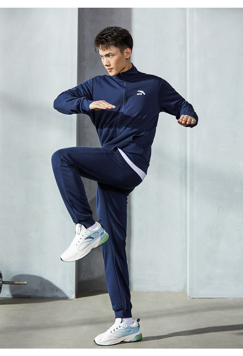 安踏运动套装男2022春新款开衫针织外套跑步长裤两件套户外休闲服收口
