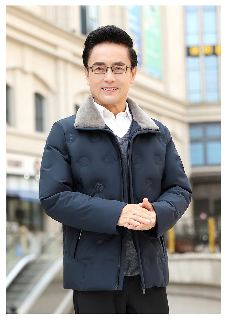 雅鹿中老年羽绒服男冬2021新款男士立领短款冬季加厚外套爸爸装a藏青