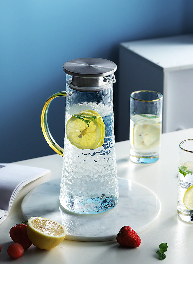 光一家用锤纹玻璃冷水壶耐高温水瓶大容量凉白开水杯套装茶壶扎壶果汁