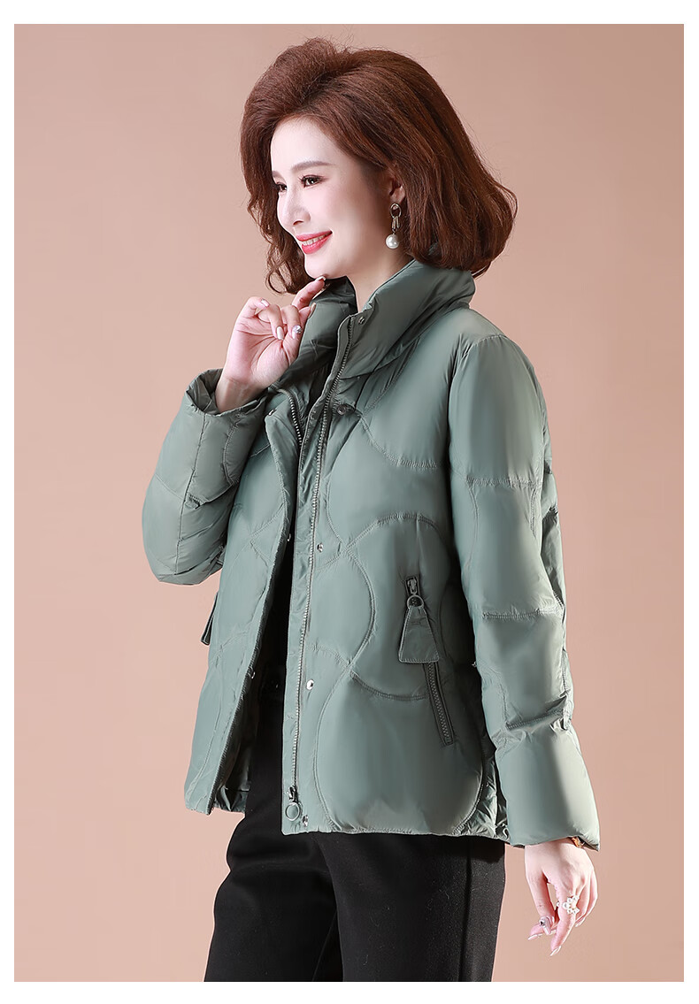 羽绒服女中款中年妈妈冬装短款女士外套中老年洋气轻薄棉衣50岁上衣