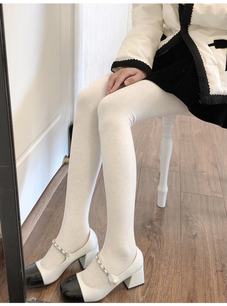 轻奢秋冬加绒白色连裤袜日系jk米白色打底袜燕麦色踩脚袜lolita白丝女