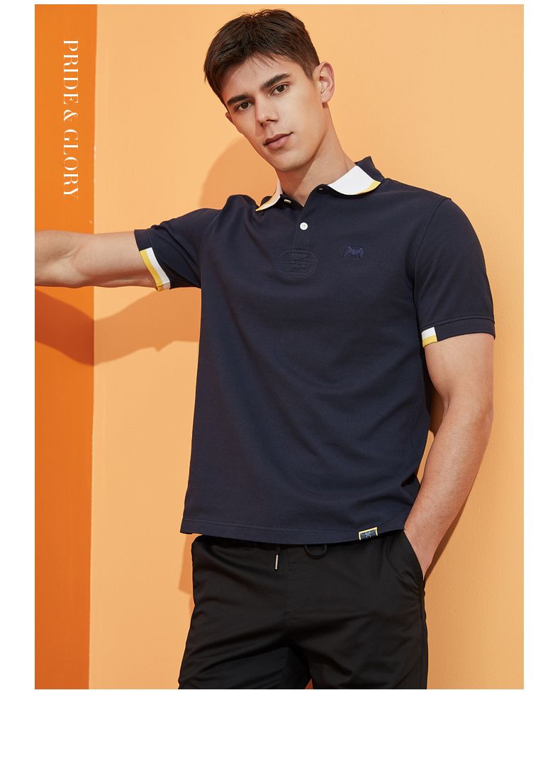 plory 夏季创意拼色领口男士短袖polo衫t恤 白色 175【图片 价格 品牌