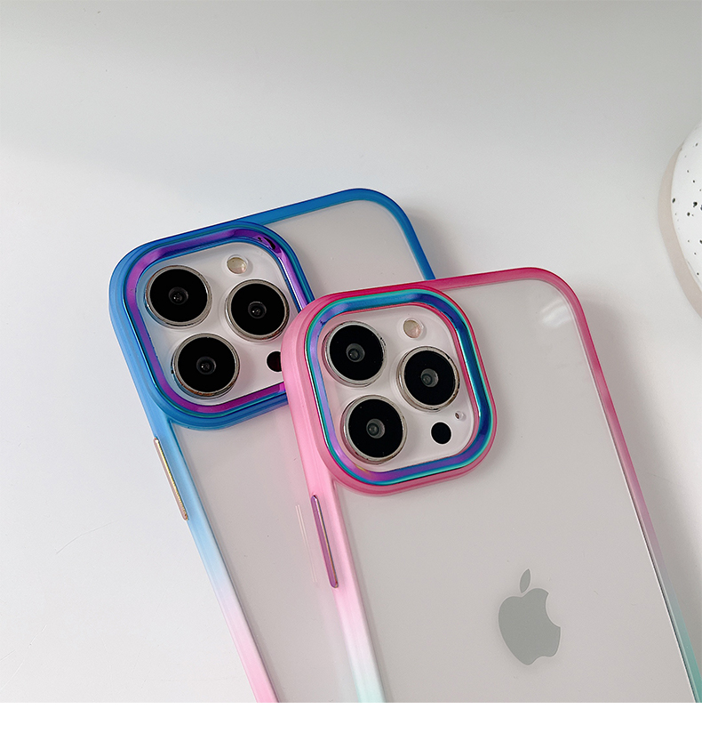 手机壳适用苹果13promax硅胶iphone12透明11炫彩镜 蓝橙渐变色【炫彩