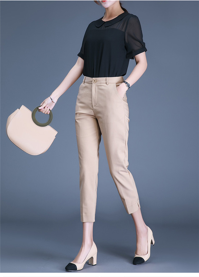 皮尔卡丹官方品牌女装休闲八分裤女小个子黑色高腰直筒小西裤春夏薄款